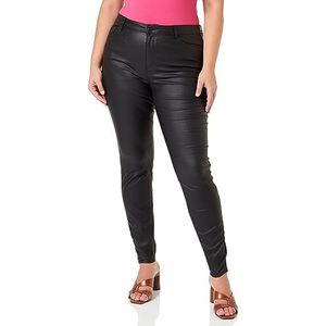 VERO MODA CURVE Vmeven Nw Ss Smooth Coated PNT Cur Noos PU broek voor dames, Zwart/Detail: gecoat, 46