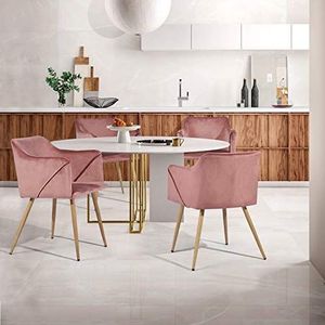 HOMYLIN Set van 2 Scandinavische eetkamerstoelen van fluweel met metalen poten, eetstoel, Engineered Wood, roze, 54 x 53 x 75 cm