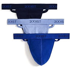 2(X) IST Men's Essential Cotton Y-Back Thong 3-Pack,Navy/Cobalt/Porcelain,Large