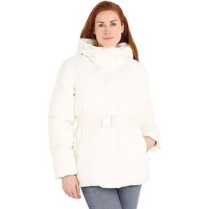 Calvin Klein Jeans Dames Logo Riem Korte Puffer Gewatteerde Jassen, Ivoor, XS