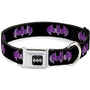 Buckle-Down Seatbelt Gesp Dog Collar - Batman Signal Black/Purple Plaid - 2,5 cm breed - Past 30,5-43,5 cm nek - Medium