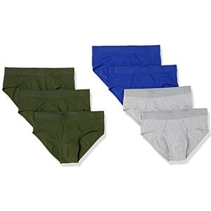 Amazon Essentials Heren katoenen jersey slip (verkrijgbaar in groot en lang), pak van 7, donker olijfgroen/koningsblauw/grijs heather, S
