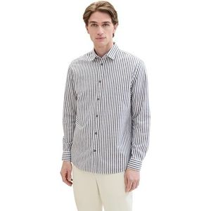 TOM TAILOR Heren Regular Fit Dobby Shirt met Strepen, 35382 - Navy White Dobby Stripe, 3XL