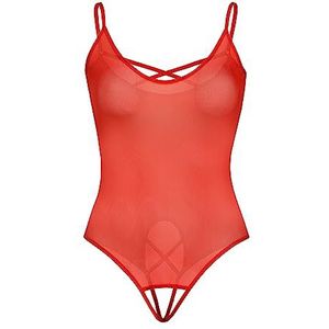 Teyli Elegante bodysuit voor dames, mesh top, body voor dames, rood, 3XL