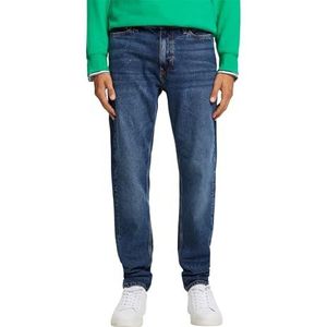 ESPRIT Recht, conische jeans met middelhoge tailleband, Blue Dark Washed., 36W x 34L