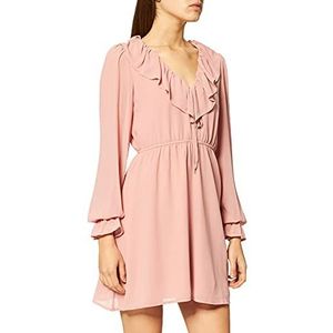NA-KD Frill mini-jurk met V-hals, casual jurk, roze (dusty pink), 32
