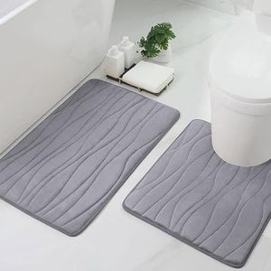 Homaxy Badmatset, 2-delig, traagschuim, wc-mat met uitsparing, absorberend, antislip, wasbaar, 2-delig, grijs