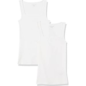 Amazon Essentials Tanktop voor dames, slimfit, vierkante hals, 2 stuks, wit, M