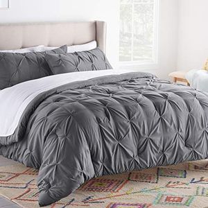 Linenspa All-Season Pinch Pleat Down Comforter - Hypoallergeen - Pluche Microfiber Fill - Machine Washable Alternatieve quilt met plissédons, microvezel, grijs, King Size