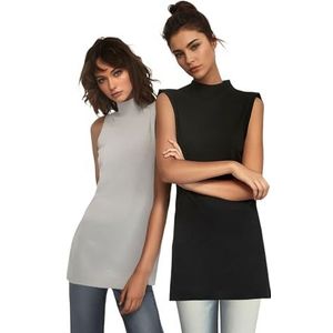 Trendyol Dames bescheiden getailleerde Basic staande kraag gebreide bescheiden tunieken, Zwart-grijs, XL
