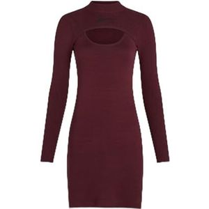 KARL LAGERFELD - Gebreide Jurk - Bourgogne/Zwart - Aansluitende Pasvorm - Lange Mouw