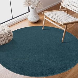 SANAT Laagpolig tapijt voor de woonkamer, effen moderne tapijten voor de slaapkamer, werkkamer, kantoor, hal, kinderkamer en keuken, donkerblauw, 150 cm rond