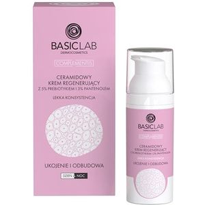 BasicLab Ceramide regenererende dag- en nachtcrème, 50 ml, voor vrouwen en mannen, onder de make-up, verzwaart de huid niet, hydrateert en kalmeert, kalmeert en bouwt weer op