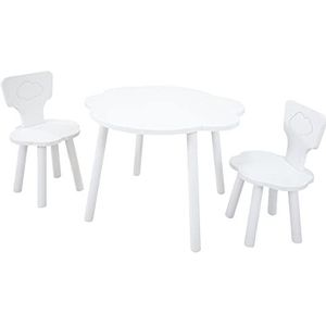 Bainba Kindertafel en stoelen Wolk, grenenhout, 60 cm breed x 475 cm diep x 45 cm hoog x 12 cm hoog