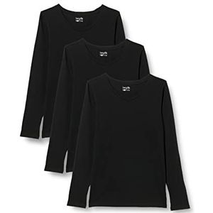 Berydale Dames Shirt met lange mouwen en ronde hals, gemaakt van 100% katoen, Zwart, set van 3, L