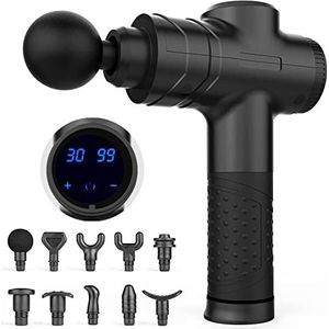 Massage Gun Deep Tissue, Muscle Percussion Back Neck Head Handheld Hammer Massager for Athletes, 30 Speed Level, LED Touch Screen, Long Battery Life with 10 Heads