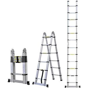 Telescopische ladder, uittrekladder van hoogwaardig aluminium, multifunctionele ladder, telescopisch design, tot 150 kg belastbaar, zilver, 5 m