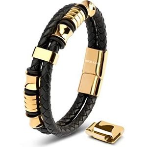 SERASAR Armband Leer voor Heren Goud 20cm Lederen Armband Leren-Armband Mannen-Armband Mannenpolsband Cadeau Man Armversiering Sieraden Vlechtarmband Wikkelarmband Leren-Ketting Leather Bracelet Men