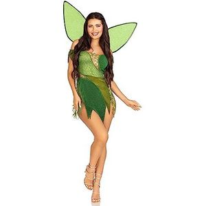Leg Avenue 3 PC Forest Fairy, includes patchwork dress with adjustable lace ups and tattered skirt, leaf accents, detachable clear straps, and shimmer fairy wings
