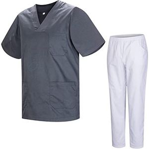 MISEMIYA - Gezondheidsuniform unisex medische gezondheiduniformen met witte broek 817-8312-wit, Grijs, 3XL
