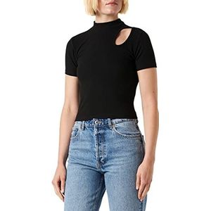 Koton Dames Crop T-Shirt Cut Out Detail Hoge Neck Short Sleeve, zwart (999), XL