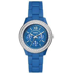 Fossil Stella horloge voor dames, chronograaf uurwerk met roestvrij stalen of leren band, Blauw met glitter