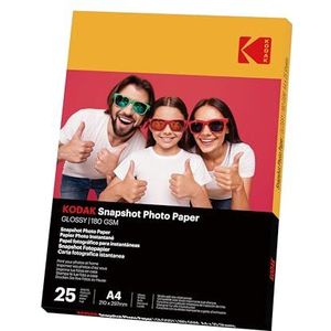 KODAK Instant fotopapier, 25 vellen fotopapier, formaat 21 x 29,7 cm (A4), glanzende afwerking, 180 g/m², compatibel met inkjetprinters