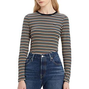 Levi's dames Long-Sleeve Baby Tee, Reanna Stripe Caviar, XXS