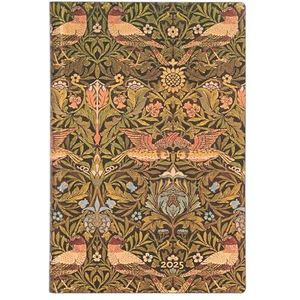 Paperblanks 12-maandenkalender, softcover Flexi 2025, Morris vogels, mini, horizontaal, elastische bandsluiting