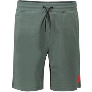 HUGO Heren Diz222 Shorts van French Terry-katoen met rood logo-label, Dark Green307, XS