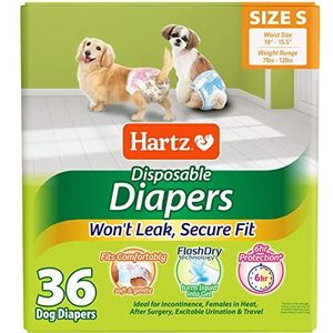Hartz Wegwerp hondenluiers, maat S 36 telling, comfortabele en veilige pasvorm, gemakkelijk aan te brengen
