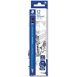 STAEDTLER Mars Lumograph Tekenpotlood, hardheidsgraad 9H, ongelooflijk onbreekbare premium potloden, hoge kwaliteit, speciaal stiftrecept, zeskantvorm, 12 potloden in vouwdoos, 100-9H