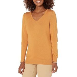 Amazon Essentials vrouwen lichtgewicht V-hals trui,mosterd-heide,XS-S