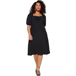 Trendyol Dames lijn Relaxed fit gebreide jurk in grote maten, Zwart, XL