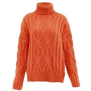 myMo Dames coltrui, trendy gestructureerde pullover polyester oranje maat XS/S, oranje, XS