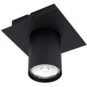 EGLO LED-plafondlamp Valcasotto, 1-lichts plafondspot minimalistisch, lamp plafond van metaal voor woonkamer en keuken, zwarte plafondverlichting, warm wit, GU10 fitting