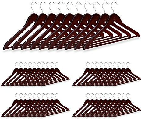 Relaxdays kledinghanger hout - 50 stuks - broekhanger - klerenhanger - draaibare haak - bruin