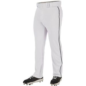 CHAMPRO Men's Standard Triple Crown 2.0 Open Bottom Baseball Pants with Braid, White, Black