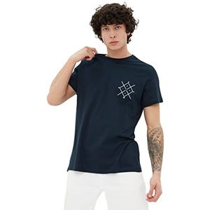 Trendyol Man Regular Standaard Crew Neck Knit T-shirt, Navy Blue, XXL Heren, Navy Blauw, XXL
