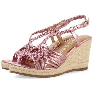 GIOSEPPO Witte sandalen van leer met riem en hoge sleehak van jute voor dames Glide, Roze, 40 EU