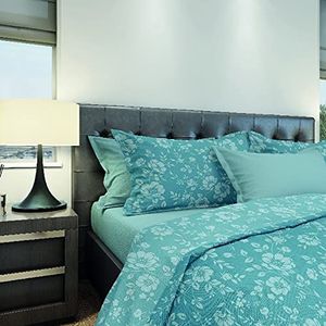 Homemania 13125 beddengoed Peonies-Simple dekbedovertrek, hoeslaken, kussensloop, lichtblauw, wit, katoen, 150 x 280 cm
