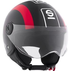 Sparco Rode en zwarte Demi-Jet motorhelm met ABS-schaal, maat XS