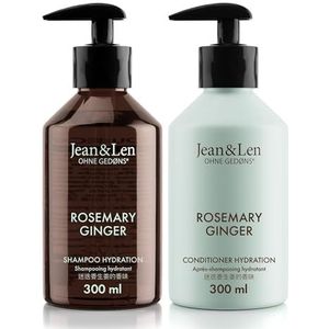Jean & Len haarverzorgingsset Rozemarijn & Gember voor droog en dof haar, hydraterende shampoo en conditioner in een set, pittig-frisse rozemarijn & gember geur, zonder parabenen & siliconen, 2x300 ml