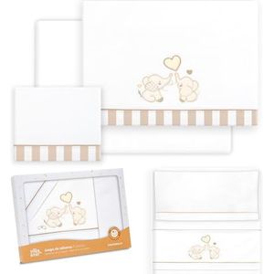 Interbaby Babybeddengoed van katoen voor babybed, olifantenpaar, 3-delige set, hoeslaken + dekbedovertrek + kussensloop