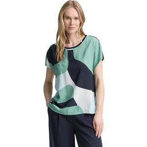 TOM TAILOR - 38043 - T-shirt - Faded Green - Materiaalmix met Abstract Bloemenpatroon