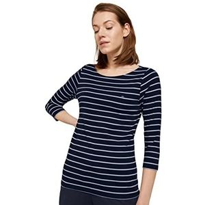 TOM TAILOR Dames Longsleeve met geborduurd logo 1032035, 29950 - Navy White Stripe, XXS