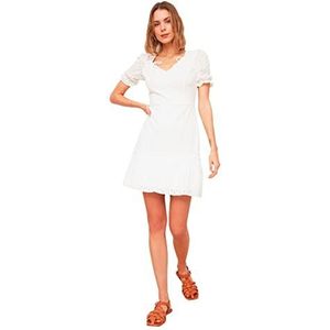 Trendyol Dames Brodel Collar gedetailleerde jurk jurk, wit, 36