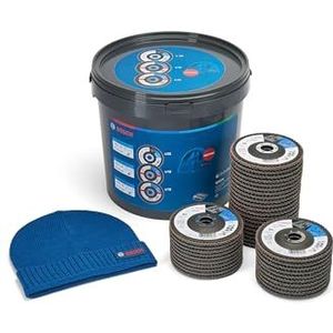 Bosch 40 x lamellenslijpschijf X551 Expert for Metal + Beanie Set (voor metaal, staal, gietijzer, Ø 125 mm, korrel 40/60/80, M14, professionele accessoires haakse slijper)