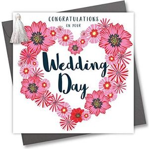 Tassel Versierd Bruiloft Wenskaart, Gefeliciteerd met uw Huwelijksdag, Hart van Bloemen