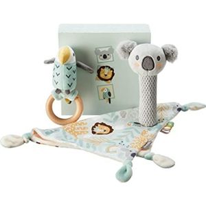 Nuby - Animal Adventures Baby Gift Set - 3-delige aandenken set - Knuffeldoekje, Pieper en Rammelaar - Inclusief cadeauverpakking - Geschikt vanaf de geboorte
